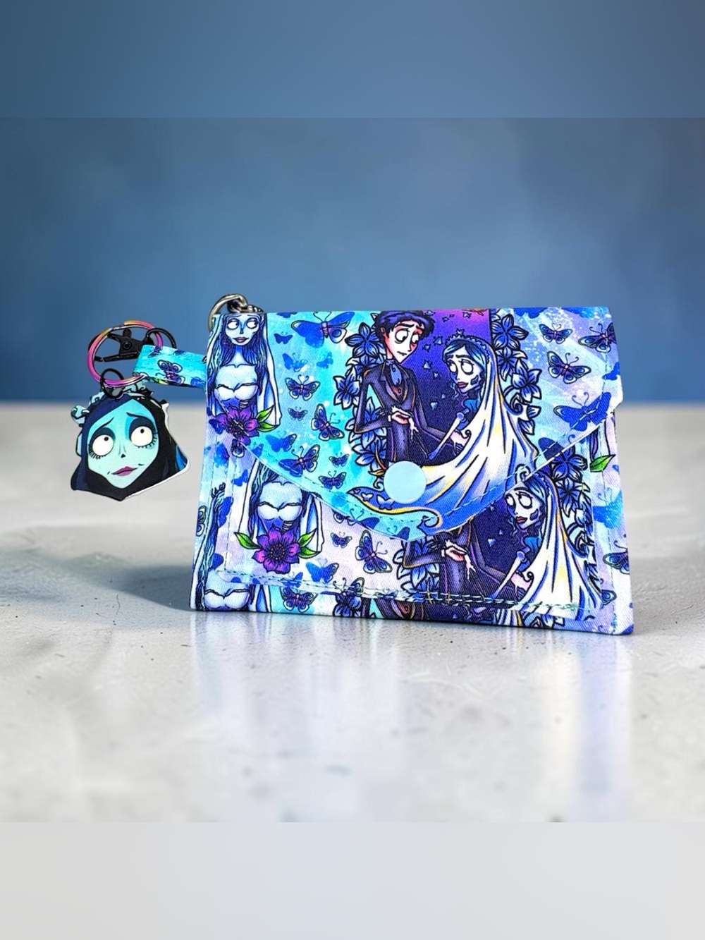 Blue Tim Burton-Inspired Butterfly Fabric Wallet